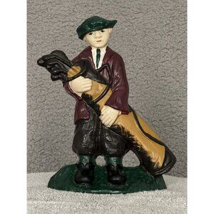 Hubley Golfer Clubs Cast Iron Door Stop Original Paint 1920s - 30s 8.5" Antique